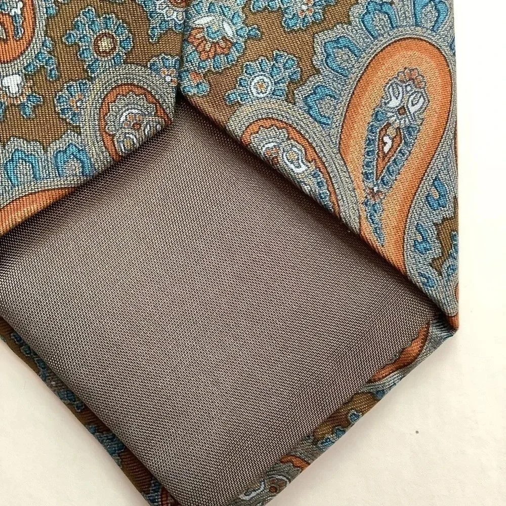 2/$30 MR BIG & TALL Brown Paisley Foulard Silk Tie - Picture 8 of 13